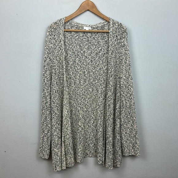 J. Jill Chunky Knit Cream Black Speckled Open Cardigan Sweater Longline Sz XL - Picture 1 of 9